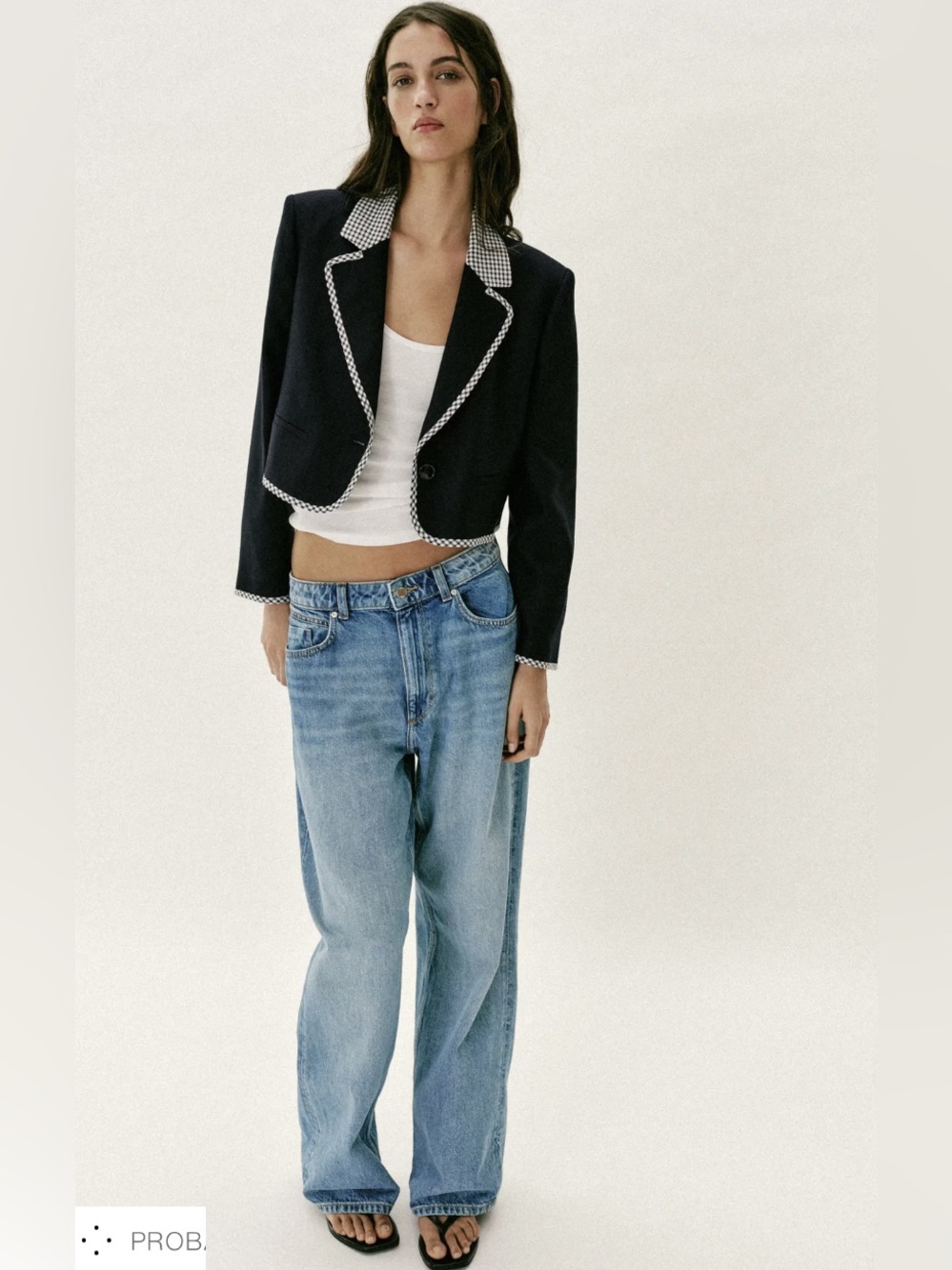 Zara Black Cropped Blazer with White Gingham Trim